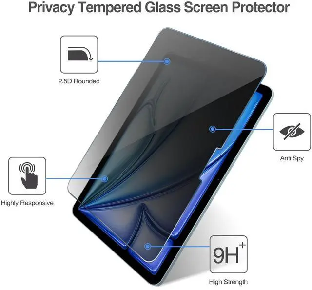 Alt view image 4 of 5 - ProCase 2 Pack Privacy Screen Protector for iPad Air 11 inch 7th (M3) 2025 / 6th (M2) 2024, Anti-Spy Tempered Glass Film for iPad Air 7/6