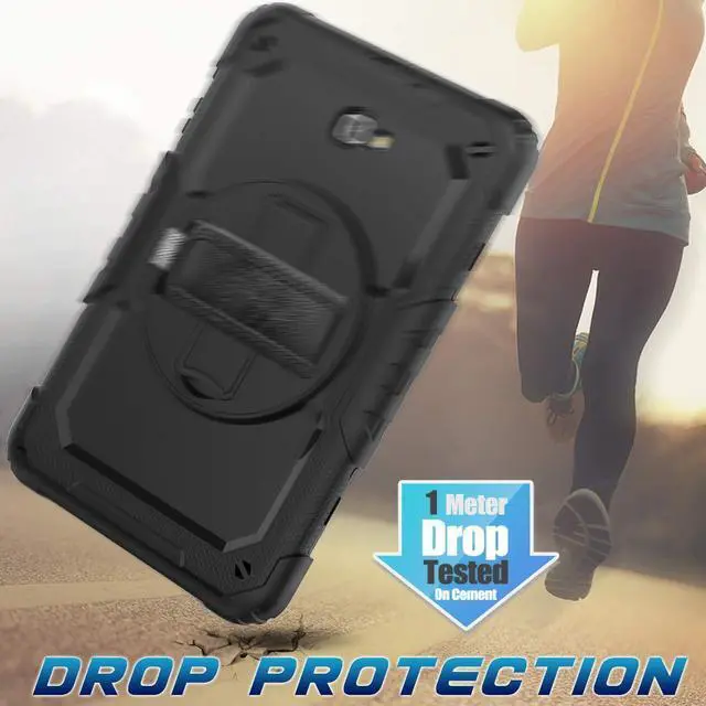 Alt view image 3 of 5 - Timecity Case for Samsung Galaxy Tab A 10.1 inch 2016 Release, SM-T580 T585 T587 Case, Heavy Duty Protection Case with Screen Protector, Stand, Hand Strap and Shoulder Strap Stylus Holder - Black