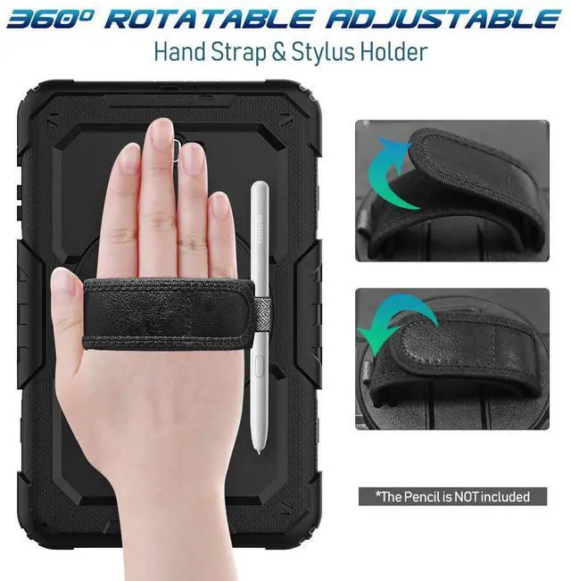 Alt view image 4 of 5 - Timecity Case for Samsung Galaxy Tab A 10.1 inch 2016 Release, SM-T580 T585 T587 Case, Heavy Duty Protection Case with Screen Protector, Stand, Hand Strap and Shoulder Strap Stylus Holder - Black