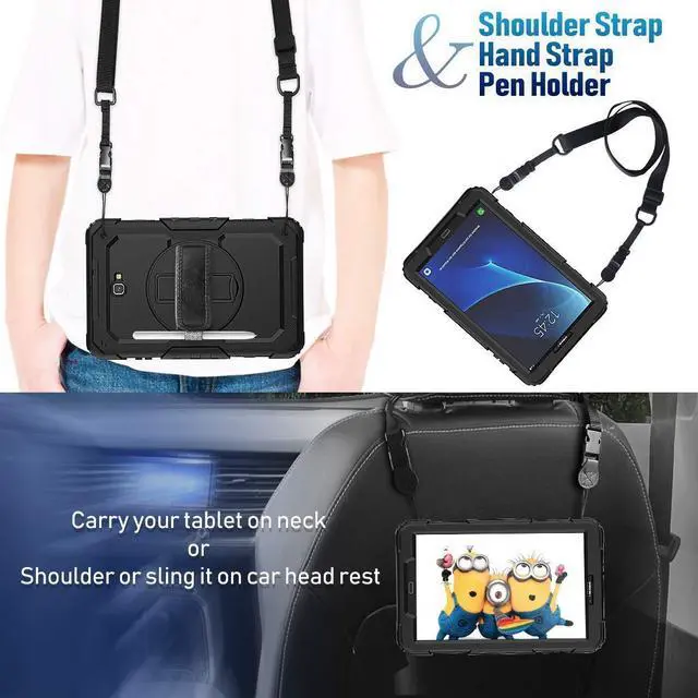 Alt view image 5 of 5 - Timecity Case for Samsung Galaxy Tab A 10.1 inch 2016 Release, SM-T580 T585 T587 Case, Heavy Duty Protection Case with Screen Protector, Stand, Hand Strap and Shoulder Strap Stylus Holder - Black