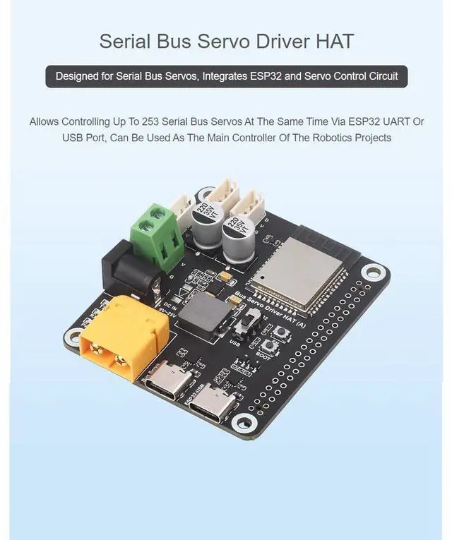 Alt view image 3 of 5 - Waveshare Serial Bus Servo Driver Board Designed for Serial Bus Servo,Suitable for Raspberry P 5 / 4B,Integrates ESP32 and Servo Control Circuit,Based on The ESP32-WROOM-32 module