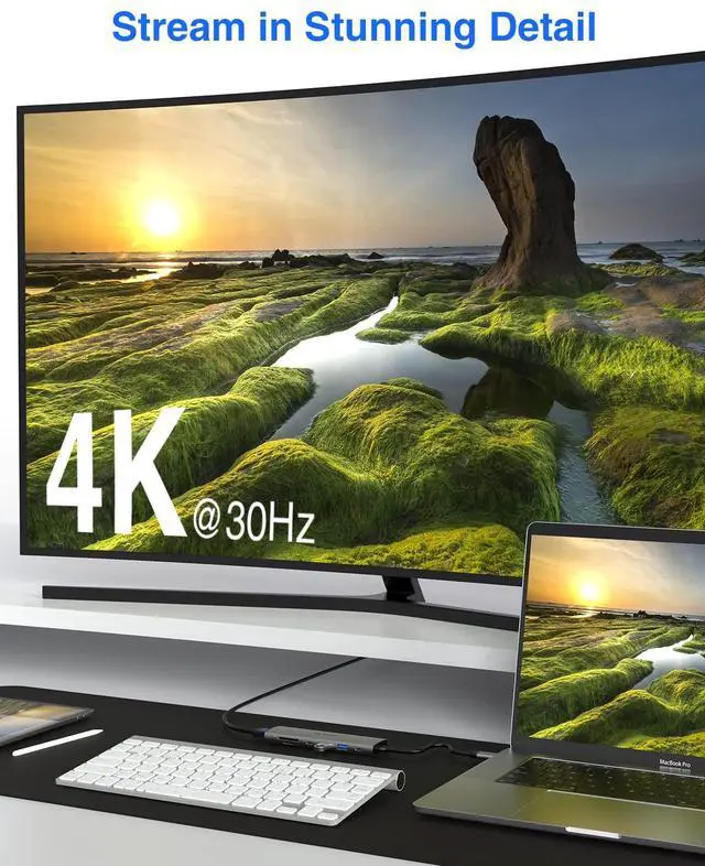 Alt view image 4 of 5 - TOTU 7-in-1 Type C Hub: 4K HDMI, 2x USB 3.0, 1x USB C PD, SD/TF Card Reader, 90W USB-C PD for MacBook & Type C Laptops
