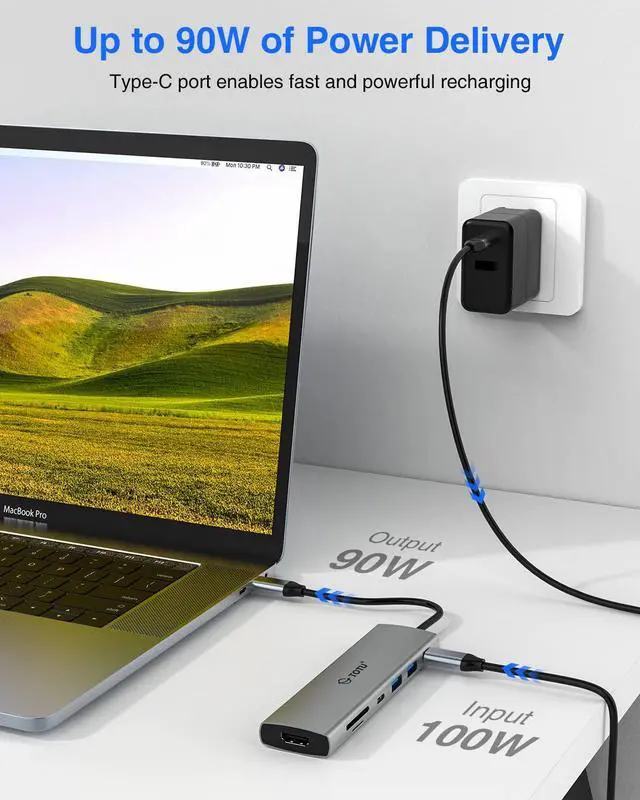 Alt view image 5 of 5 - TOTU 7-in-1 Type C Hub: 4K HDMI, 2x USB 3.0, 1x USB C PD, SD/TF Card Reader, 90W USB-C PD for MacBook & Type C Laptops