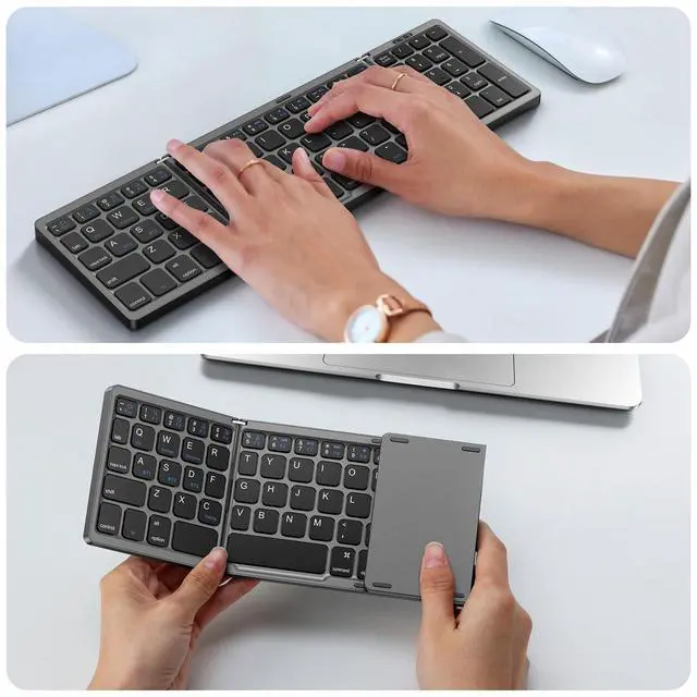 Alt view image 5 of 5 - OMOTON Foldable Bluetooth Keyboard, with Number Pad, Multi-Device and Rechargeable Keyboard Compatible with iPad, iPhone, Android, Windows Laptop, Desktop, Tablet and PC (Grey)