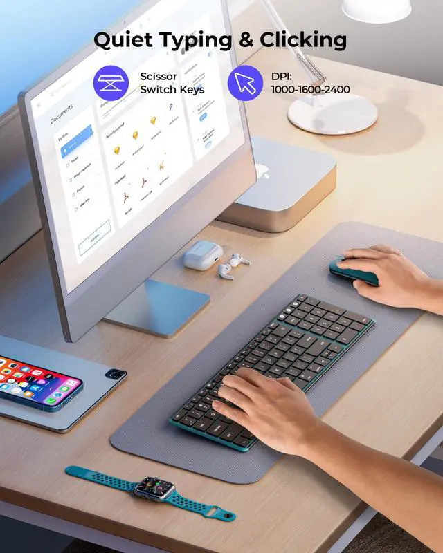 Alt view image 4 of 5 - Wireless Bluetooth Keyboard and Mouse for Mac, Multi-Device Rechargeable Slim Keyboard and Mouse Stainless Steel Full Size, Compatible with MacBook Pro/Air, iPad, iMac - Black Blue