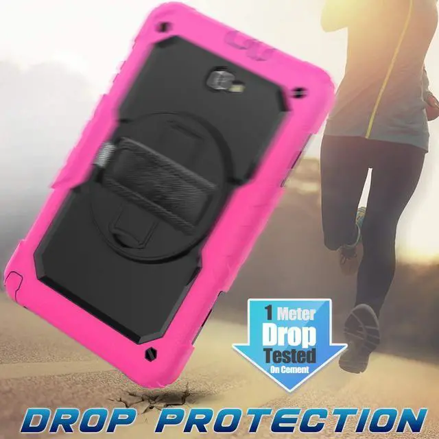 Alt view image 3 of 5 - Timecity Case for Galaxy Tab A 10.1 Case 2016 Release (SM-T580 T585 T587), Heavy Duty Protection Case with Screen Protector, Swivel Stand, Hand Strap and Shoulder Strap Stylus Holder - Rose