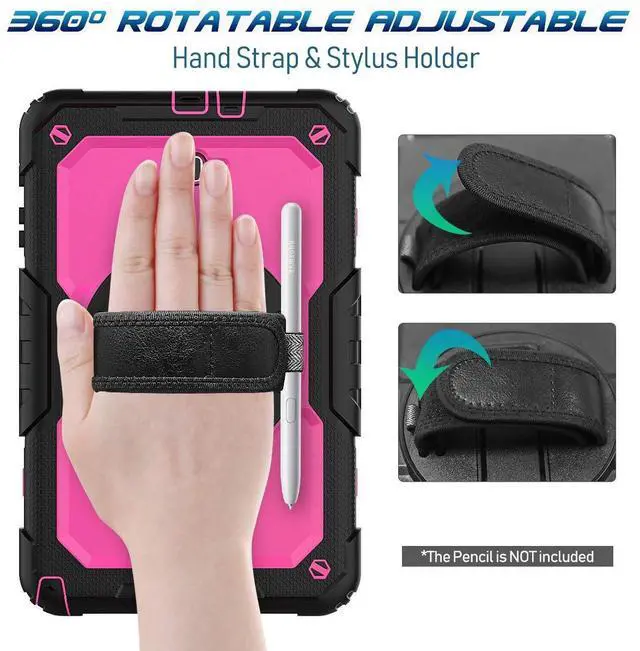 Alt view image 4 of 5 - Timecity Case for Galaxy Tab A 10.1 Case 2016 Release (SM-T580 T585 T587), Heavy Duty Protection Case with Screen Protector, Swivel Stand, Hand Strap and Shoulder Strap Stylus Holder - Rose