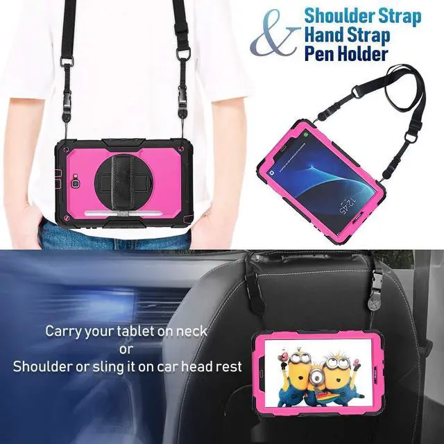 Alt view image 5 of 5 - Timecity Case for Galaxy Tab A 10.1 Case 2016 Release (SM-T580 T585 T587), Heavy Duty Protection Case with Screen Protector, Swivel Stand, Hand Strap and Shoulder Strap Stylus Holder - Rose