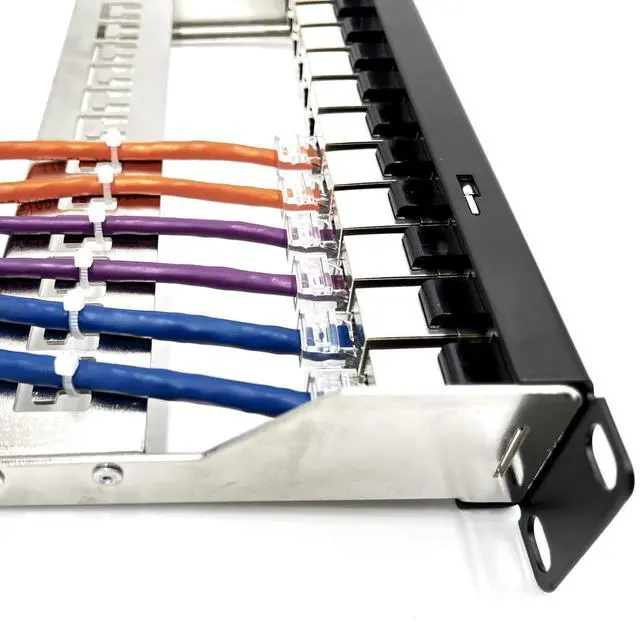 Alt view image 3 of 5 - ETS 12 Port Patch Panel Cat6A Inline Keystone, Feedthrough Coupler Patch Panel 10-Inch with Cable Support, Fully Loaded Pass Through Jacks, 1U Network Patch Panel Compatible Cat7, Cat6, Cat6A, Cat5e