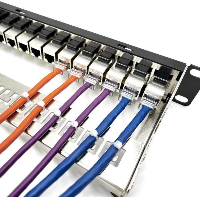 Alt view image 4 of 5 - ETS 12 Port Patch Panel Cat6A Inline Keystone, Feedthrough Coupler Patch Panel 10-Inch with Cable Support, Fully Loaded Pass Through Jacks, 1U Network Patch Panel Compatible Cat7, Cat6, Cat6A, Cat5e