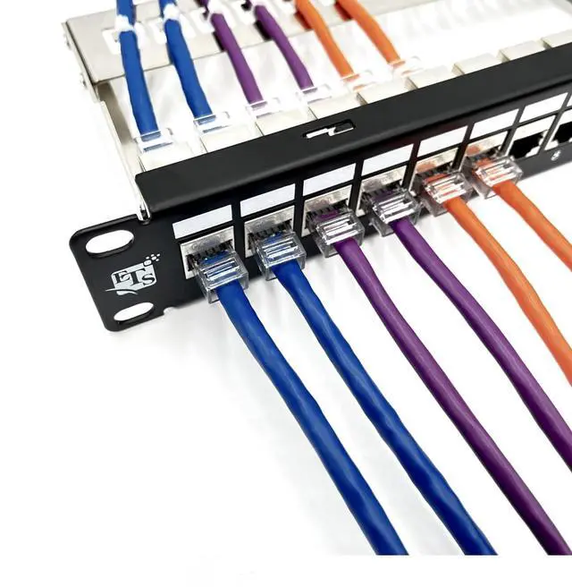 Alt view image 5 of 5 - ETS 12 Port Patch Panel Cat6A Inline Keystone, Feedthrough Coupler Patch Panel 10-Inch with Cable Support, Fully Loaded Pass Through Jacks, 1U Network Patch Panel Compatible Cat7, Cat6, Cat6A, Cat5e