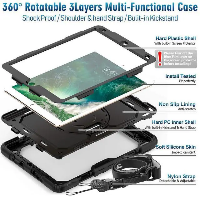 Alt view image 3 of 5 - Timecity for iPad Air 3rd Generation Case, for iPad Air 3/ Pro 10.5 Inch Case: with Heavy Duty Protection, Adjustable Kickstand, Anti-Slip, Screen Protector, Hand/Shoulder Strap - Black