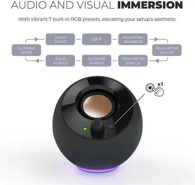 Alt view image 2 of 5 - Creative Pebble SE Minimalist 2.0 USB-C Powered PC Speakers with RGB Lighting , 3.5 mm AUX-in, Up to 4.4W RMS Power for Computers and Laptops (Black)