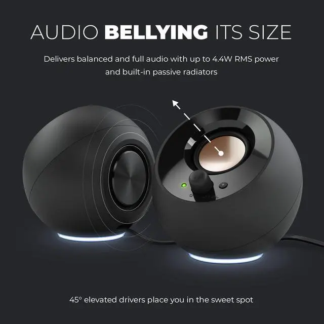 Alt view image 5 of 5 - Creative Pebble SE Minimalist 2.0 USB-C Powered PC Speakers with RGB Lighting , 3.5 mm AUX-in, Up to 4.4W RMS Power for Computers and Laptops (Black)
