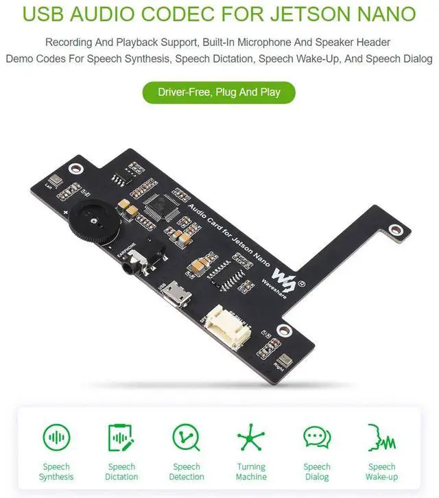 Alt view image 2 of 5 - USB Audio Codec for Jetson Nano, USB Sound Card, Driver-Free, Plug and Play, Support Recording and Playback, Built-in Microphone and Speaker Header