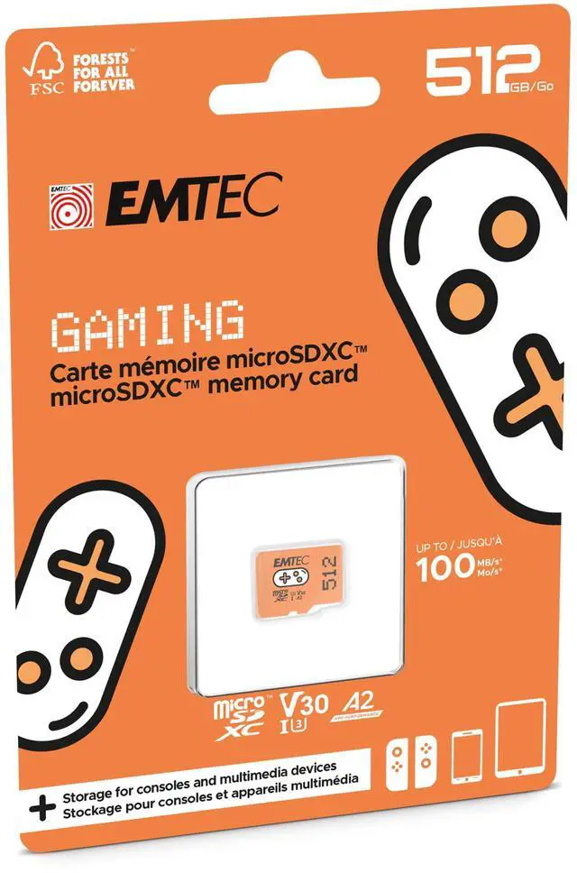 Alt view image 3 of 5 - EMTEC Gaming Micro SD Card, MicroSDXC Memory Card for Nintendo-Switch, Wyze, GoPro, Dash Cam, Security Camera, 4K Video Recording, UHS-I A1 U3 V30 C10, up to 100MB/s (512, GB)