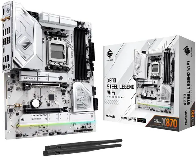 Main image of ASRock X870 Steel Legend WiFi 7 AMD Ryzen Socket AM5 ATX Motherboard DDR5 DIMMs 8000 MHz 256 GB SATA3 6.0 Gb/s USB4 M.2