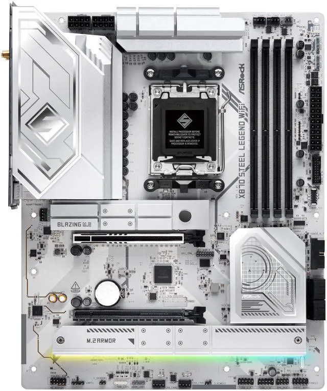 Alt view image 2 of 5 - ASRock X870 Steel Legend WiFi 7 AMD Ryzen Socket AM5 ATX Motherboard DDR5 DIMMs 8000 MHz 256 GB SATA3 6.0 Gb/s USB4 M.2