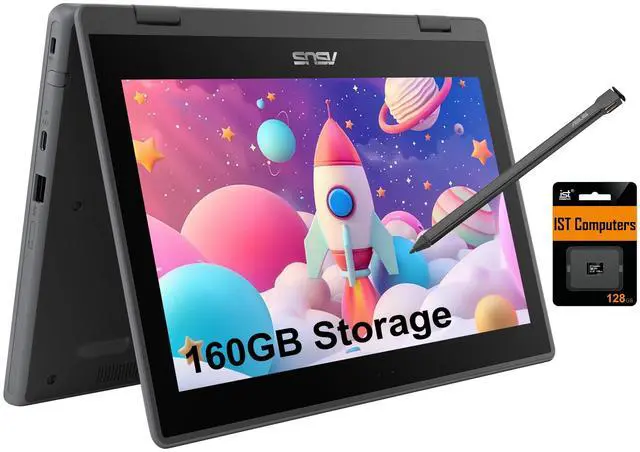 Main image of ASUS Chromebook Flip CR1 2-in-1 Laptop (11.6" Touchscreen, Intel Celeron N5100, 4GB RAM, 160GB Storage) Ruggedized & Water Resistant for Student & Home, 8MP Webcam, Wi-Fi 6, Stylus Pen, Chrome OS