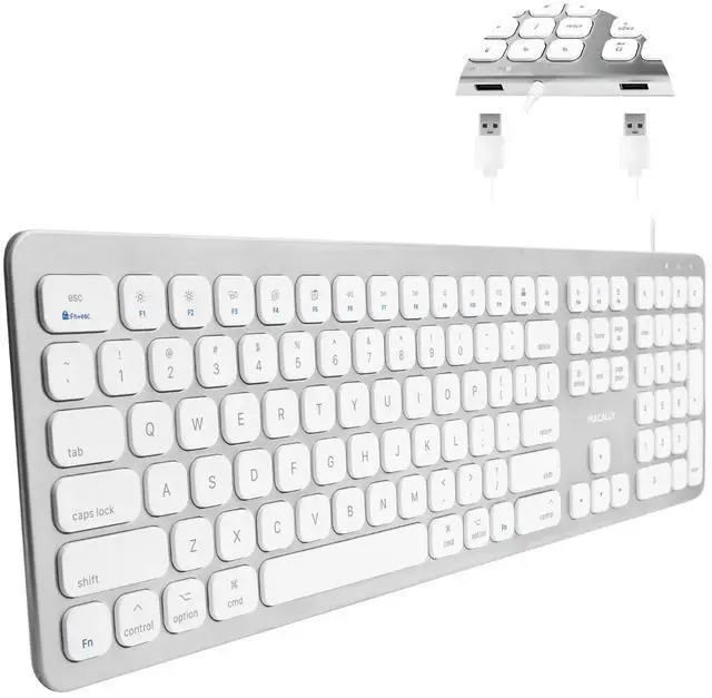 Main image of Macally Wired Keyboard for Mac with USB Ports for Mouse - Compatible Apple Keyboard for MacBook Pro/Air, iMac - Aluminum Frame