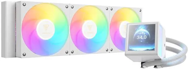Main image of GAMDIAS CHIONE P5 360mm AIO CPU Liquid Cooler, Rotatable Magnetic 3.4 IPS LCD Screen Display, Fully Customizable w/Software, Hidden Cable Design, 3 x 120mm ARGB PWM Fan, Intel LGA 1851/AMD AM5, White