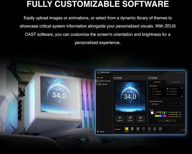 Alt view image 4 of 5 - GAMDIAS CHIONE P5 360mm AIO CPU Liquid Cooler, Rotatable Magnetic 3.4 IPS LCD Screen Display, Fully Customizable w/Software, Hidden Cable Design, 3 x 120mm ARGB PWM Fan, Intel LGA 1851/AMD AM5, White