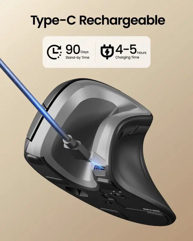 Alt view image 2 of 5 - ProtoArc Ergonomic Vertical Mouse, EM11 NL Rechargeable Wireless Mouse Bluetooth, Ergo Mice with 3 Multi-Device for PC/Notebook/Laptop, 2.4GHz Optical Mice for Windows, Mac OS, Gray