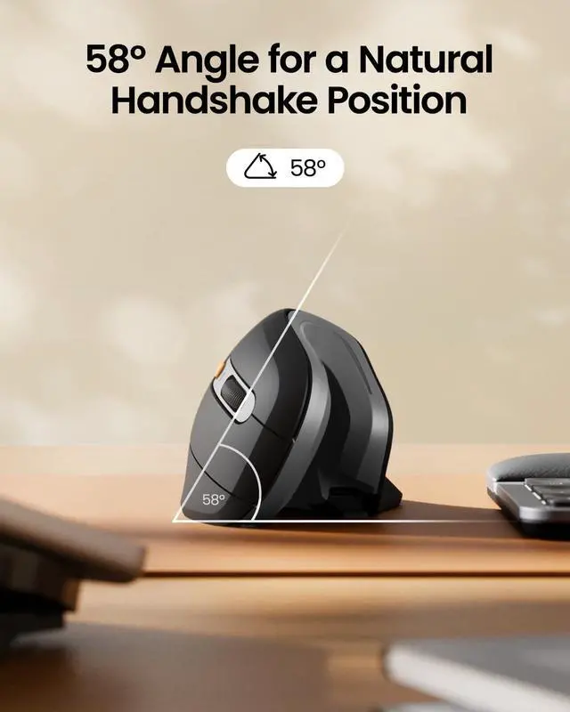 Alt view image 5 of 5 - ProtoArc Ergonomic Vertical Mouse, EM11 NL Rechargeable Wireless Mouse Bluetooth, Ergo Mice with 3 Multi-Device for PC/Notebook/Laptop, 2.4GHz Optical Mice for Windows, Mac OS, Gray