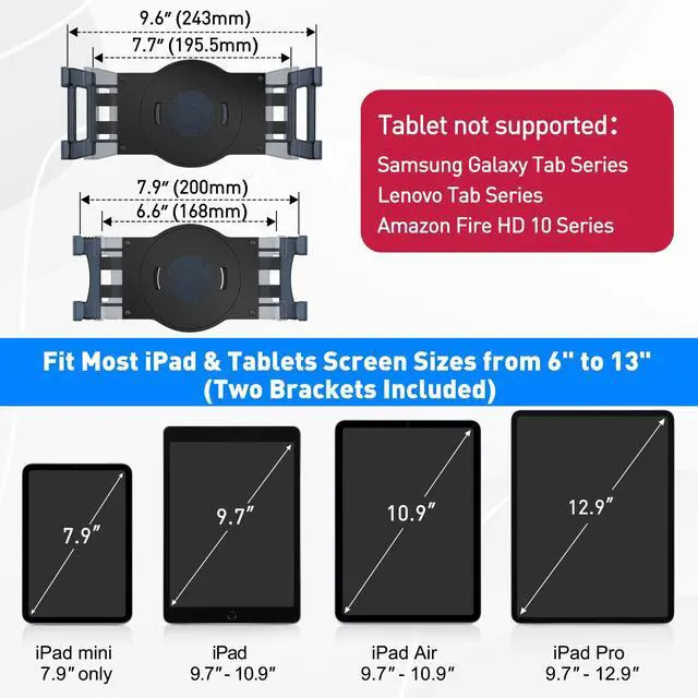 Alt view image 2 of 5 - AboveTEK iPad Wall Mount, Swivel 360deg Rotating Tablet Holder, Adjustable Arm Fits 6-13" Tablets Like iPad Pro/Air/Mini, Galaxy Tab, Secure Bracket for Kitchen, Office, Retail (Black)