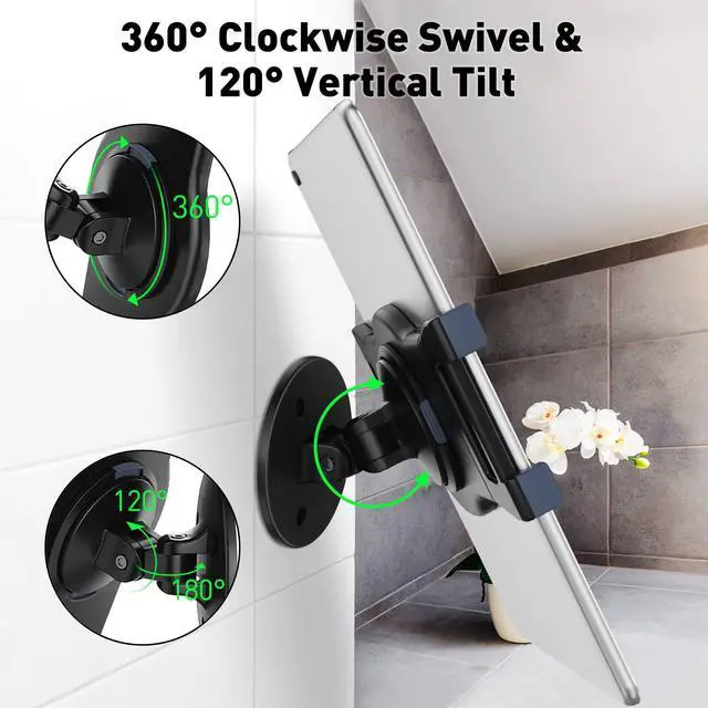 Alt view image 5 of 5 - AboveTEK iPad Wall Mount, Swivel 360deg Rotating Tablet Holder, Adjustable Arm Fits 6-13" Tablets Like iPad Pro/Air/Mini, Galaxy Tab, Secure Bracket for Kitchen, Office, Retail (Black)