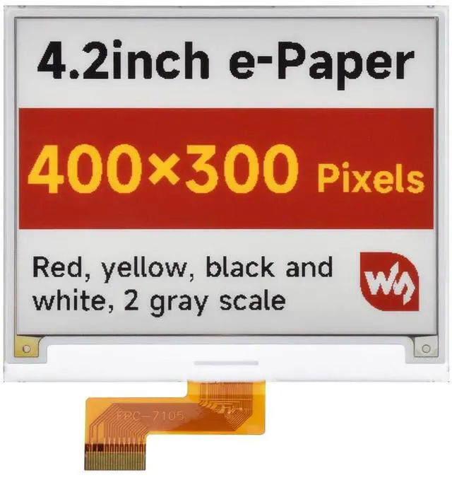 Main image of Waveshare 4.2inch e-Paper, Raw E-Ink Display, 400x300, Red/Yellow/Black/White, Without Driver Board