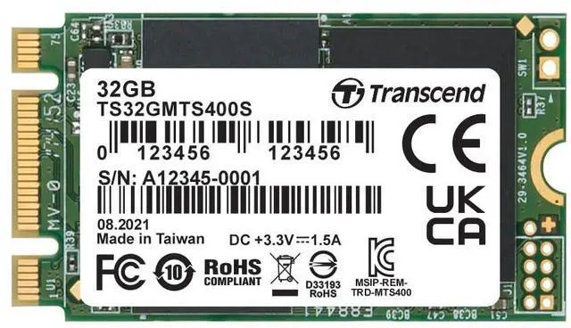 Main image of Transcend 32GB MTS400S M.2 2242 SATA III SSD, Internal Solid State Drive, Compatible with Laptop & PC Desktop, B+M Key, Dram Cache, B+M Key - TS32GMTS400S