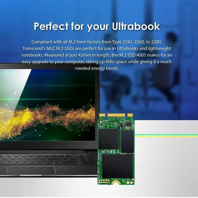 Alt view image 5 of 5 - Transcend 32GB MTS400S M.2 2242 SATA III SSD, Internal Solid State Drive, Compatible with Laptop & PC Desktop, B+M Key, Dram Cache, B+M Key - TS32GMTS400S