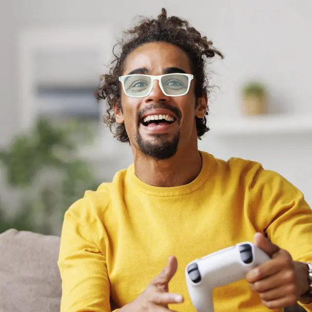 Alt view image 2 of 5 - LEVEL UP Strike Blue Light Blocking Glasses - Computer Reading & Gaming Eyewear for Gamers to Filter UV Glare & Anti Eyestrain - Men, Women & Kids Clear Frame Purple Lenses Reader Spectacles