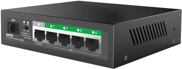 Alt view image 2 of 3 - Netis P106GC Uplink POE Switch; 1x 10/100/1000Mbps RJ45 Port, 1xSFP Port, and 4 PoE Function; 12Gbps Wwitching Fabric Capacity/Backplane Bandwidth; Supports 2K MAC Address Table; Plug and Play, Black