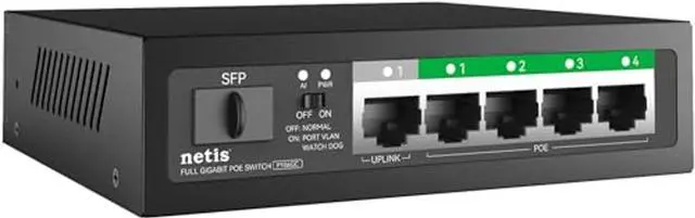 Alt view image 3 of 3 - Netis P106GC Uplink POE Switch; 1x 10/100/1000Mbps RJ45 Port, 1xSFP Port, and 4 PoE Function; 12Gbps Wwitching Fabric Capacity/Backplane Bandwidth; Supports 2K MAC Address Table; Plug and Play, Black