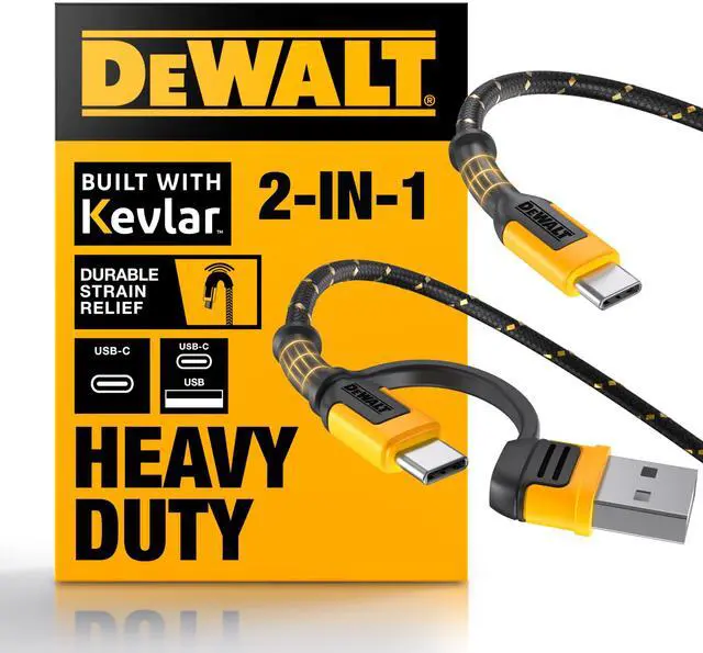 Main image of DEWALT Heavy Duty 2in1 Charging Cable, USB C to USBC w/Adapter USB, 60W PD Fast Charging & Data Sync, TypeC Charger Cables for Multiple Devices for iPhone 16/15 Pro Max, MacBook, iPad, Samsung Galaxy