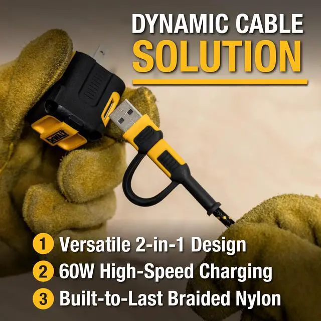 Alt view image 2 of 5 - DEWALT Heavy Duty 2in1 Charging Cable, USB C to USBC w/Adapter USB, 60W PD Fast Charging & Data Sync, TypeC Charger Cables for Multiple Devices for iPhone 16/15 Pro Max, MacBook, iPad, Samsung Galaxy
