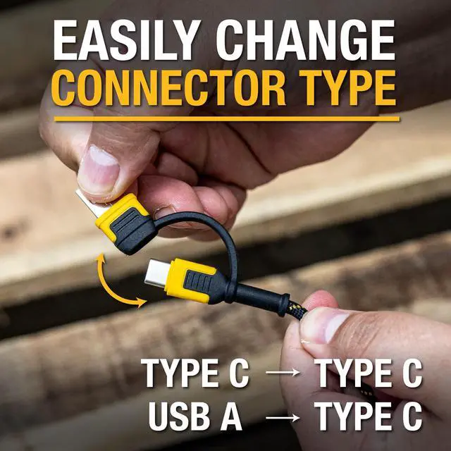 Alt view image 3 of 5 - DEWALT Heavy Duty 2in1 Charging Cable, USB C to USBC w/Adapter USB, 60W PD Fast Charging & Data Sync, TypeC Charger Cables for Multiple Devices for iPhone 16/15 Pro Max, MacBook, iPad, Samsung Galaxy