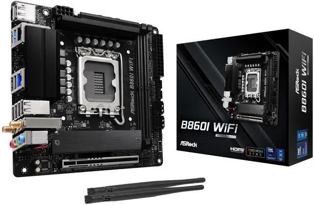 Main image of ASRock Intel Core Ultra B860 LGA1851 B860I WiFi 6E DDR5 8933 MHz 128GB M.2 Mini ITX Motherboard SATA3 6.0 Gb/s PCIe 5.0