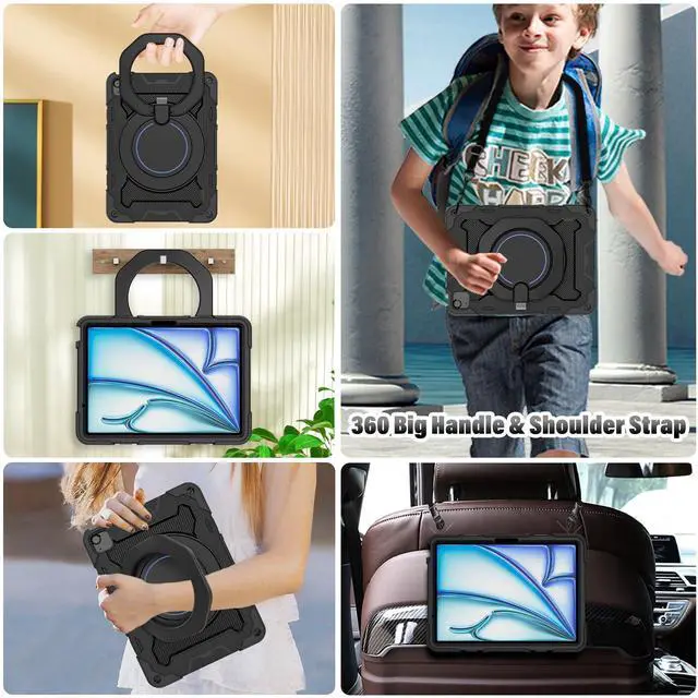 Alt view image 3 of 5 - ROISKIN for iPad Air 11 inch Case (M3 2025/M2 2024)/ Air 6th Generation for Kids with HD Screen Protector, 360 Rotating Kickstand, Shoulder Strap, Rugged Heavy Duty Military Case for iPad Air 11
