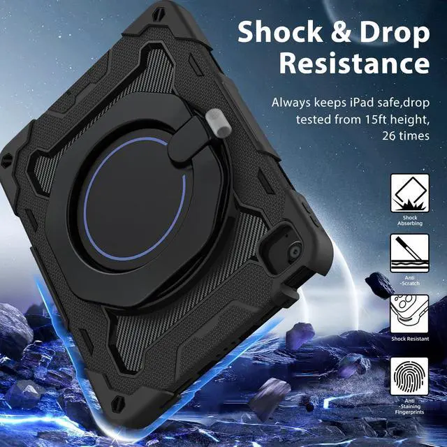 Alt view image 5 of 5 - ROISKIN for iPad Air 11 inch Case (M3 2025/M2 2024)/ Air 6th Generation for Kids with HD Screen Protector, 360 Rotating Kickstand, Shoulder Strap, Rugged Heavy Duty Military Case for iPad Air 11
