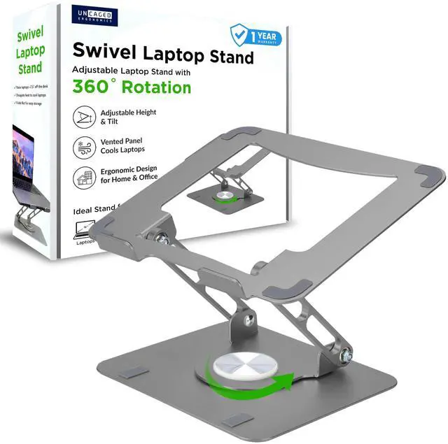 Main image of Uncaged Ergonomics Swivel Laptop Stand for Desk, Adjustable Computer iPad Stand for Desk w/ 360 Rotation, Portable Laptop Holder for Home Office Ergonomic Supplies (Space Gray)