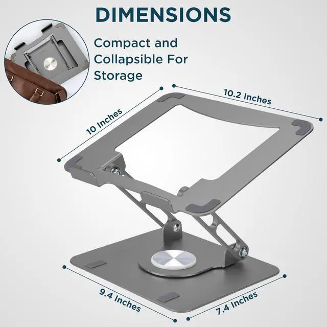 Alt view image 3 of 5 - Uncaged Ergonomics Swivel Laptop Stand for Desk, Adjustable Computer iPad Stand for Desk w/ 360 Rotation, Portable Laptop Holder for Home Office Ergonomic Supplies (Space Gray)