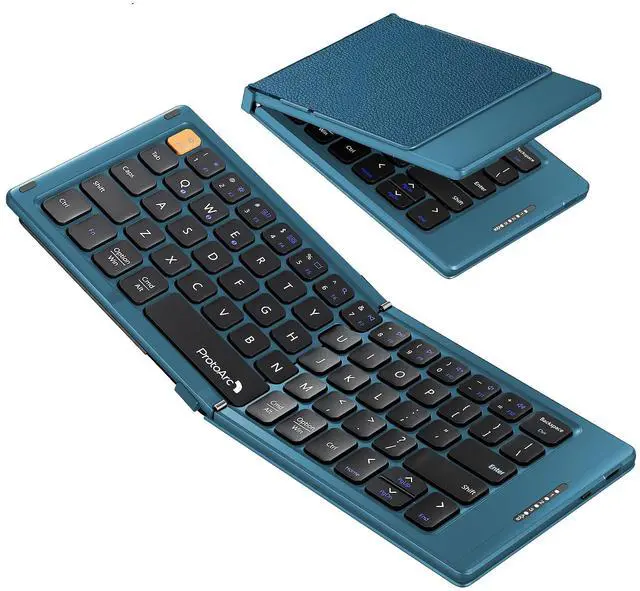 Main image of ProtoArc Foldable Compact Keyboard, XK04 Portable Bluetooth Keyboard with PU Leather Cover, Pocket-Sized Wireless Travel Keyboards for iPad, iPhone, Smartphone, Tablet and Laptop - Blue