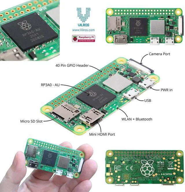 Alt view image 2 of 5 - Raspberry Pi Zero 2 with Vilros Adapters & Quickstart E-Book - Includes USB OTG, HDMI, Camera Module Adapters, Pin Header, Heatsink & Vilros Pi Zero Guide Ebook