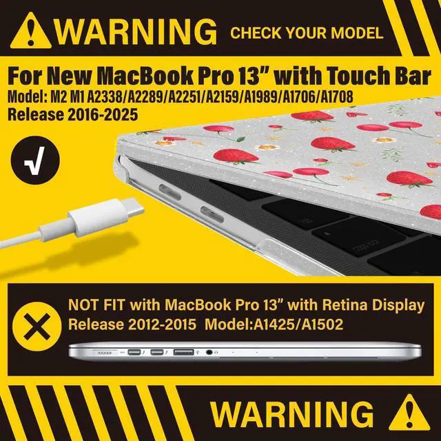 Alt view image 3 of 5 - IBENZER Compatible with 2025 2024 M2 MacBook Pro 13 Inch Case 2024-2016 M1 A2338 A2289 A2251 A2159 A1989 A1706 A1708, Hard Shell Case for Mac Pro 13 (2025-2016), Strawberry, MT13-STBY