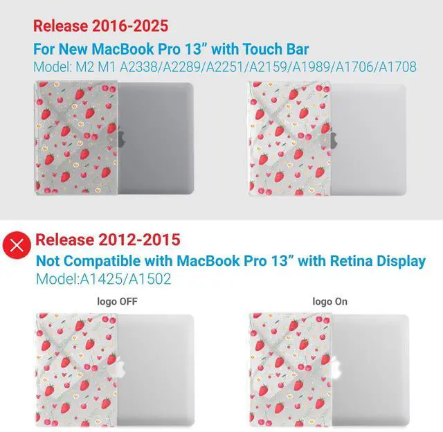 Alt view image 4 of 5 - IBENZER Compatible with 2025 2024 M2 MacBook Pro 13 Inch Case 2024-2016 M1 A2338 A2289 A2251 A2159 A1989 A1706 A1708, Hard Shell Case for Mac Pro 13 (2025-2016), Strawberry, MT13-STBY