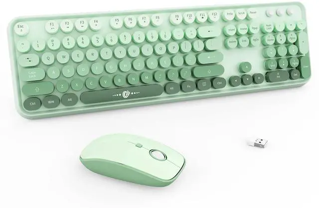 Main image of Wireless Keyboard Mouse Combo,104 Round Keys Cute Colorful Keyboard Retro Typewriter Style,Letton Full Size Keyboard with Number Pad&Mouse with 3 DPI for PC Mac Laptop Computer Windows-Green