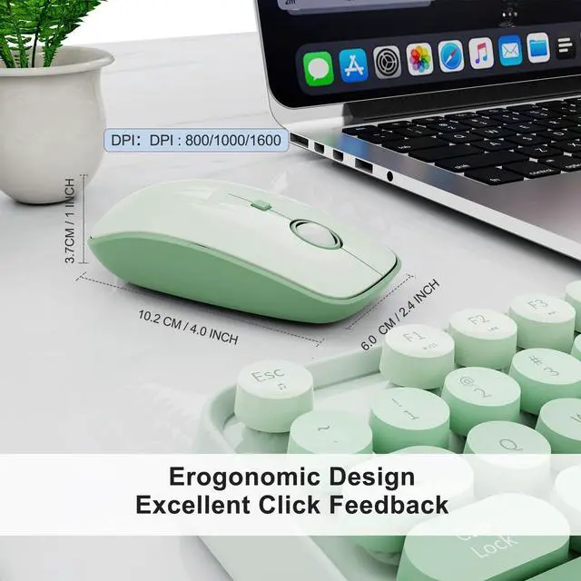 Alt view image 5 of 5 - Wireless Keyboard Mouse Combo,104 Round Keys Cute Colorful Keyboard Retro Typewriter Style,Letton Full Size Keyboard with Number Pad&Mouse with 3 DPI for PC Mac Laptop Computer Windows-Green